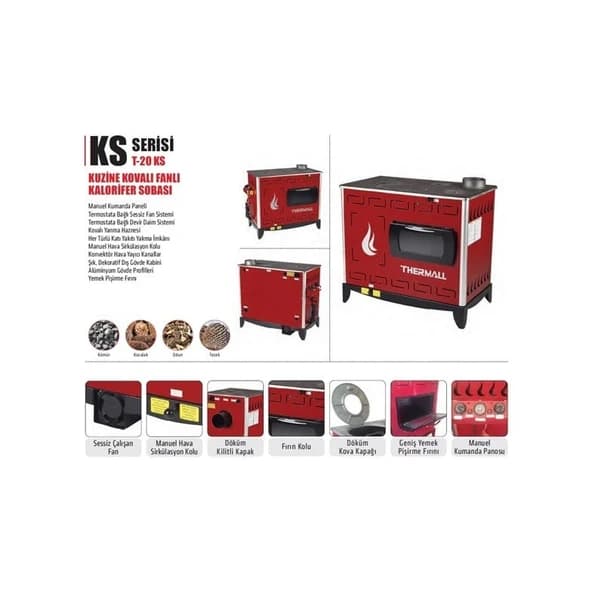 Thermall Lora Serisi T-20 Kuzine Kovalı Fanlı Kalorifer Sobası 5
