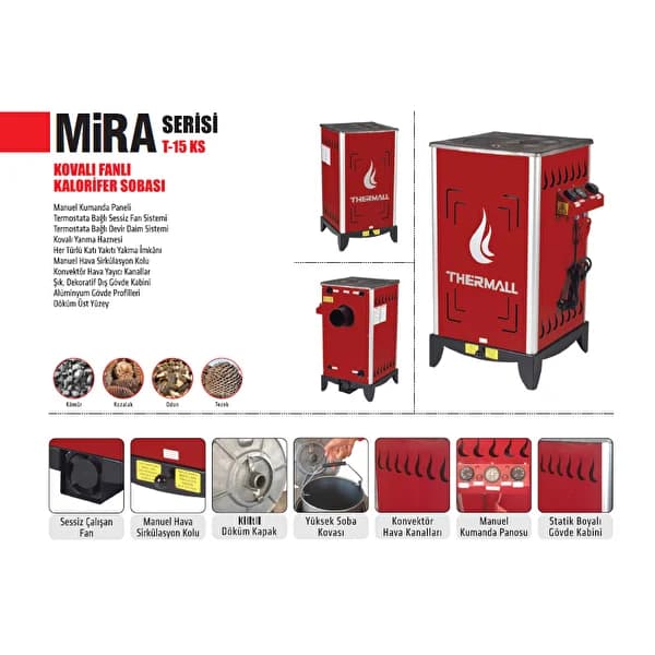 Thermall Mira Serisi T-15 Kovalı Fanlı Kalorifer Sobası 7