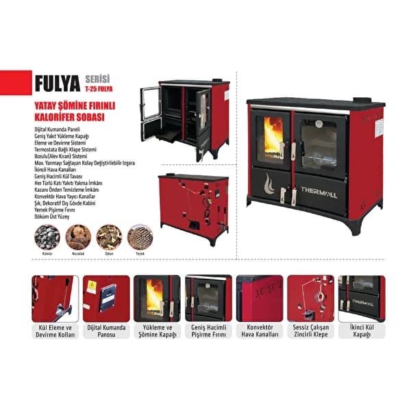 Thermall Fulya Serisi T-25 Yatay Şömine Fırınlı Kalorifer Sobası 7
