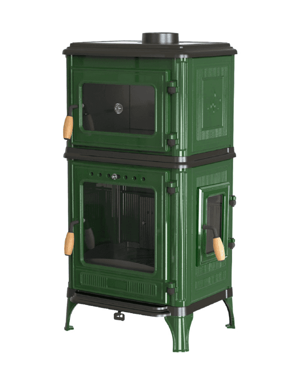 Hoşseven 8010 CK Panoramik Kuzineli Döküm Şömine Soba 7.1 kW Fırınlı Odun Sobası 8